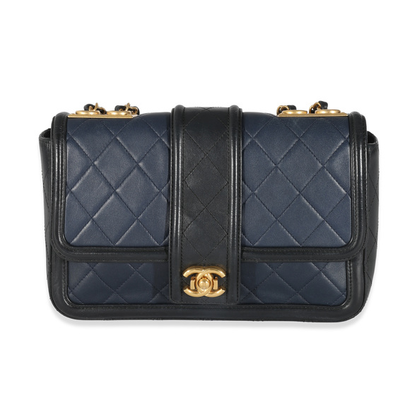 Chanel Navy Black Quilted Lambskin Medium Elegant CC Flap Bag - Picture 1 of 9